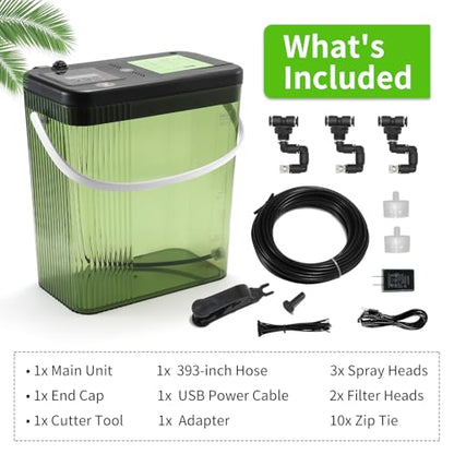 Reptile Misting System - 2-Gallon Large Water Tank, 3 Adjustable 360° Nozzles, Touch-Controlled Light, for Chameleons, Snakes, Lizards and More