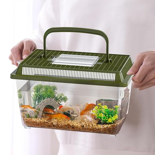 Transparent Reptile Feeding Box 360°, Standard Faunarium with Handle, Reptile Tank Transport & Portable Habitat Feeding Boxes, Transparent Plastic Pet Houses for Gecko, Frog, Lizard, Tarantula (Green) - color: Green
