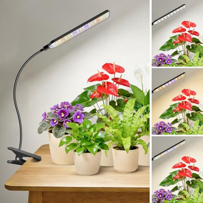 Kullsinss Clip-on Plant Lights for Indoor Growing, 57 LEDs 10W Grow Light | Full Spectrum Grow Lamp with Timer & Dimmable, Black Gooseneck Plant Lamp for Seed Starting, Succulents, Seedlings - size: 1 Head-Black