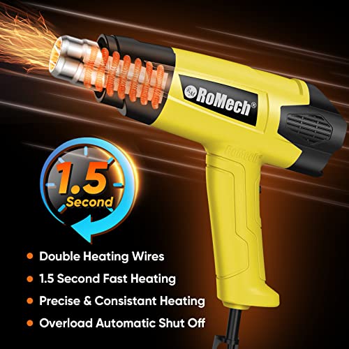 1500W Heavy Duty Heat Gun, Variable Temperature Control Hot Air Gun Kit with 2 Air Flow 120°F~1200°F and 4 Nozzles for Crafts Shrink Wrap (Yellow) - color: Yellow