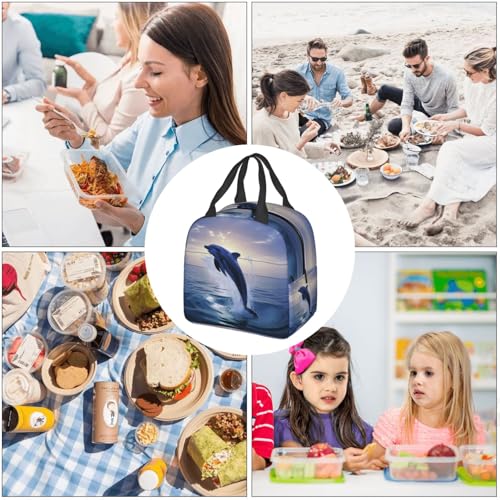 Insulated Lunch Bag Elegant dolphin Lunch Box for Women Men Reusable Leakproof Lunch Cooler Bag for Office Picnic - color: Elegant Dolphin