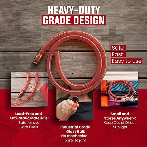 1” x 6’ Self-Priming Shaker Jiggler Siphon Hose, FlowPro Siphon Gas & Fuel Transfer Pump, Gas Can Siphon for Boats, Jet Ski, Pontoon. Water Siphon Pump for Hot Tub Drain and Cold Plunge | 10 GPM - size: 1” x 6 Foot