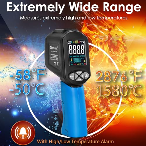HOLDPEAK Pyrometer D:S=30:1 with Bluetooth, High Temp Infrared Thermometer -58℉~2876℉, Non-Contact Industrial Laser Thermometer Gun with Flashlight, Digital IR Temperature Gauge (NOT for Human)