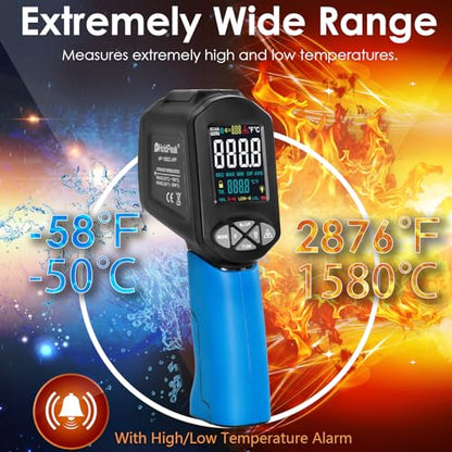HOLDPEAK Pyrometer D:S=30:1 with Bluetooth, High Temp Infrared Thermometer -58℉~2876℉, Non-Contact Industrial Laser Thermometer Gun with Flashlight, Digital IR Temperature Gauge (NOT for Human)