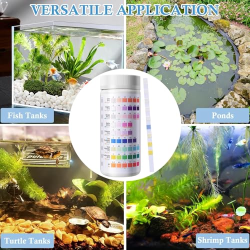 9 in 1 Aquarium Test Strips, 120 Count Fish Tank Water Testing Kit for Freshwater Saltwater Pond, Testing: Fe, Cu, Nitrate, Nitrite, Chlorine, GH, Alkalinity, Carbonate, PH