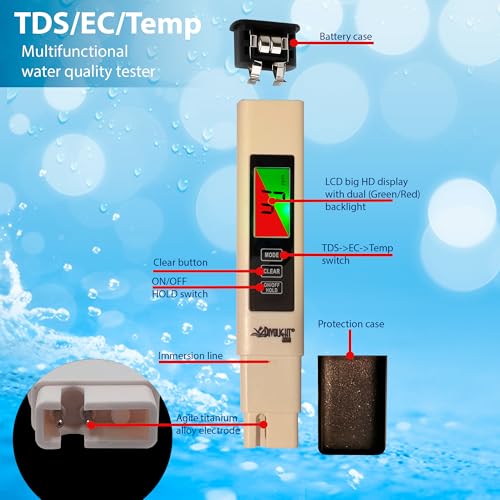 4 in 1 TDS Meter Digital Water Tester - Professional Testing for Drinking Water, RO/DI System, Aquariums, etc, Accurate and Reliable TDS EC & Temp(°C,°F) Meter - 0-9990ppm - New 2025 - style: 3 in 1 liquid tester