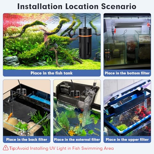 hygger Aquarium U-V Light with Timer, 360° Protective Shield Clean Light for Green Water and Algae Clean, Mini Algae Control Lamp for Freshwater and Saltwater Tank (3W for 5-25 Gallon) - size: 3W for 5-25 Gallon
