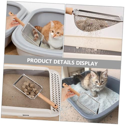 Stainless Steel Cat Litter Scoop with Wood Handle, 2x2mm Mesh Rock Sifter for Reptile and Small Pet Litter Cleaning, Sturdy Home Shovel for Kitten and Hamster Sand Management