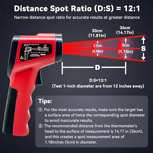 Infrared Thermometer Temperature Gun (NOT for Humans) -58℉~1022℉ (-50℃～550℃) 9-Point Laser Non-Contact Instant-Read Digital Laser Infrared Ir Thermometer with Backlight - color: red