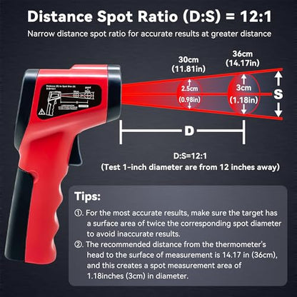 Infrared Thermometer Temperature Gun (NOT for Humans) -58℉~1022℉ (-50℃～550℃) 9-Point Laser Non-Contact Instant-Read Digital Laser Infrared Ir Thermometer with Backlight - color: red