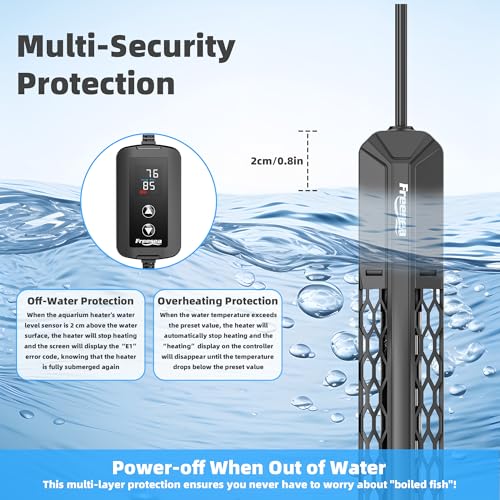 FREESEA Adjustable Aquarium Heater 20-50Gal: 200W 64-95°F Precise Control | Holds Temperature Steady Within 1° F for TropicalFish Community Tanks - External Digital Controller & Dry Run Protection - size: 200W(20-40gallon)