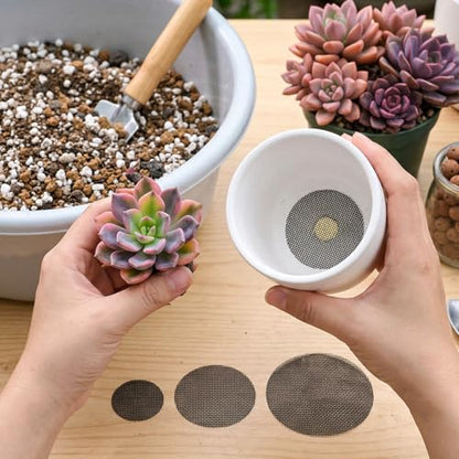150Pcs Drainage Mesh, Black Plant Mesh, Flower Pot Hole Mesh Pad | 2 3 4 Inch Plastic Round Drainage Mesh Screen Cover, Assorted Sizes, Bonsai Bottom Grid Mat, Indoor Outdoor Gardening Plants