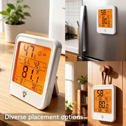 Thermometer and Hygrometer,Indoor Temperature and Humidity Monitor,Bracket & Back Suction for Greenhouse,Terrarium, Incubator,with Backlit,Highest & Lowest Records