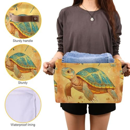 Cartoon Turtle Reptile Terracotta storage baskets 1 pack, foldable and waterproof durables fabric storage cubes with sturdy handle stuff set for dorm