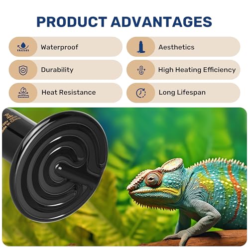 Reptile Heat Lamp 100W Ceramic Heat Emitter, No Light Emitting Heat Bulbs for Amphibian Pet Brooder Coop Incubating Chicken, Lizard Bearded Dragon Turtle Snake Terrarium, 2 Pack - color: 2 Pcs (Black), size: 100 Watts
