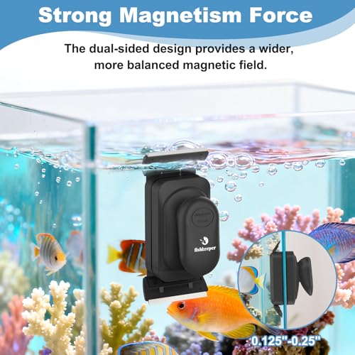 fishkeeper Dual-Blades Magnetic Aquarium Glass Cleaner with 4 Algae Scraper | 2-In-1 Floating Scrubber, Double Side Magnetic Fish Tank Cleaner for Up to 0.8 Inch Thickness Glass & Acrylic Aquarium Tanks - size: S for Glass Thickness: 0.24"