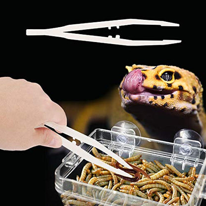 Glow in The Dark Reptile Feeding Tongs 10.6 Inch with Rubber Tip | Stainless Steel Tweezers, Long Curved & Straight Feeder Tool Kit for Bearded Dragon Snake Lizard Terrarium Accesso