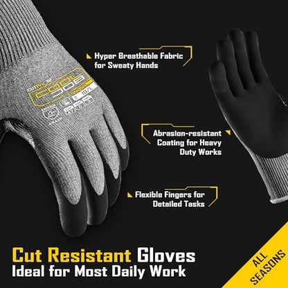 COOLJOB ANSI A7 Cut Resistant Gloves, Cut Proof Work Gloves with Grip, Touchscreen, for Men and Women, Used for Construction, Warehouse, Glass Handling, Wood Work, Grey Large, 3 Pairs - size: Large, style: A7 Pack of 3