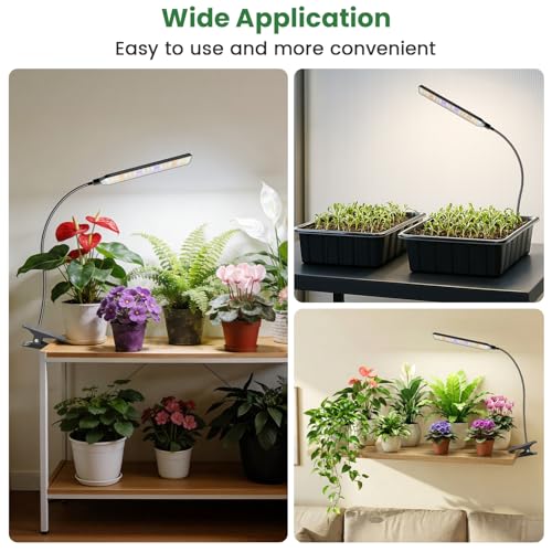 Kullsinss Clip-on Plant Lights for Indoor Growing, 57 LEDs 10W Grow Light | Full Spectrum Grow Lamp with Timer & Dimmable, Black Gooseneck Plant Lamp for Seed Starting, Succulents, Seedlings - size: 1 Head-Black