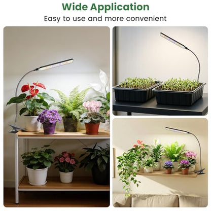 Kullsinss Clip-on Plant Lights for Indoor Growing, 57 LEDs 10W Grow Light | Full Spectrum Grow Lamp with Timer & Dimmable, Black Gooseneck Plant Lamp for Seed Starting, Succulents, Seedlings - size: 1 Head-Black