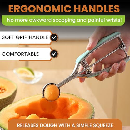 Spring Chef Small Stainless Steel Melon Baller Scoop, #60, 1 Tbsp, Mint | Cookie Scoop for Baking with Soft Grip & Trigger Release, Melon Scooper, Small Ice Cream Scoop, 1 Tablespoon, Dishwasher Safe - color: Mint, size: #60 - Small - 1 Tbsp