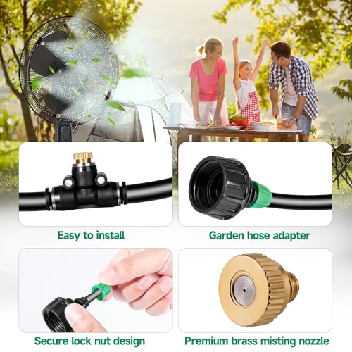 Anti-Leak Misting Fans for Outside, Outdoor Misting Fan Kit | 19.69 Ft (6M), 6 Brass Nozzles + 6 m Line + 3/4" Adapter, Water Mist Sprayer for Backyard Patio Outdoor Cooling - size: 19.7FT Misting Cooling System