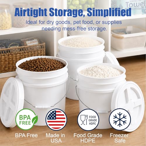 3.5 Gallon Bucket, Food-Grade w/Lid, BPA-Free, White,6 Packs | Airtight Gamma Seal Screw-On Lid, Heavy-Duty 90 Mil HDPE Plastic, Food Safe and Durable Container, Bulk Storage, Made in USA - color: White, size: 6 Packs