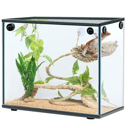 Navaris Bearded Dragon Habitat Essentials - Tank Accessories Set of 5 - Reptile Hammock Adjustable Wooden Ramp DIY Rope Plants - Ideal for Lizard & Gecko Tank