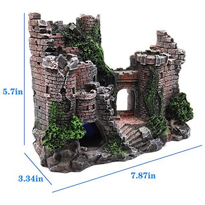 Aquarium Resin Castle Decoration, Castle Hideouts Stone Cave Hide House Fish Tank Aquarium Accessories for Betta Shrimp Turtle