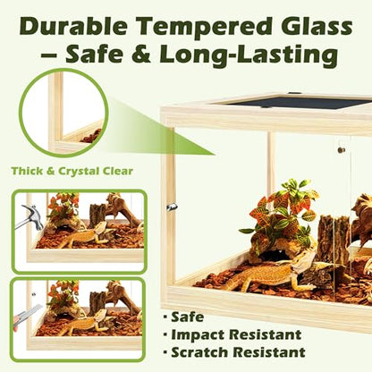 31 Gallon Bearded Dragon Tank, 24 x 16 x 16 Inch Tempered Glass Reptile Enclosure with Metal Mesh Top, Lockable Sliding Front Doors, Large Lizard and Snake Terrarium, Oak - color: Oak, size: 31 Gallon (24x15.5x15.5 Inch)