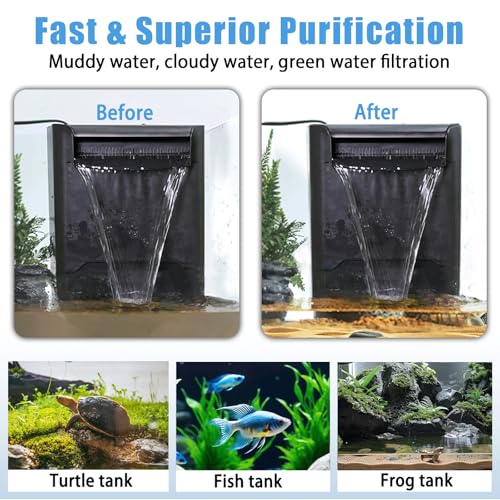 290GPH Turtle Tank Filter Aquarium Filter for 20-85 Gallon, Turtle Filter Low Water Level Available and Flow Adjustable, Turtle Water Filter for Shrimps Amphibians Turtle Tank Saltwater Freshwater | Minimum water level required: 2.6 inches Power Adjustabl