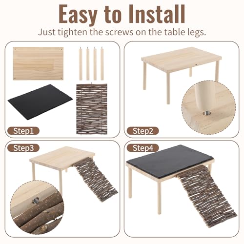 Basking Rock Platform with Climbing Ramp Slate Painted Glossy Black Platform Reptile Resting Area Bearded Dragon Hiding Burrow Reptile Tank Accessory for Tortoises Lizards Toads Geckos
