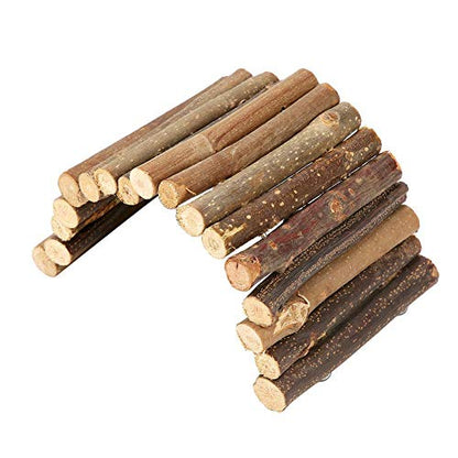 Fdit Pet Ladder Bridge Bend Wooden Hamster Wood Ladder Living Fence Suspension Bridge Exercise Chew Toy for Reptile Rodents Small Animals(Small)