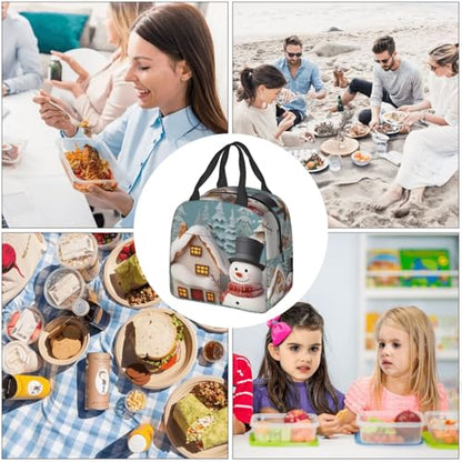Insulated Lunch Bag Snowman and Village Lunch Box for Women Men Reusable Leakproof Lunch Cooler Bag for Office Picnic - color: Snowman And Village