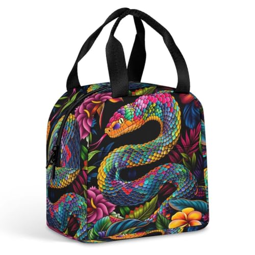 Vibrant Snake Lunch Bag for Women Men | Insulated Lunch Box Leakproof Food Meal Containers Reusable Foldable 6L Capacity Lunch Tote Bags for Work Picnic Travel - color: Style 1