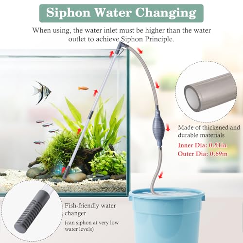 AOZU 3-in-1 Aquarium Vacuum Gravel Cleaner, Adjustable Fish Tank Siphon Cleaner, Aquarium Water Changer and Sand Washer Kit with Hand Siphon Hose & Extension Tube - size: Large