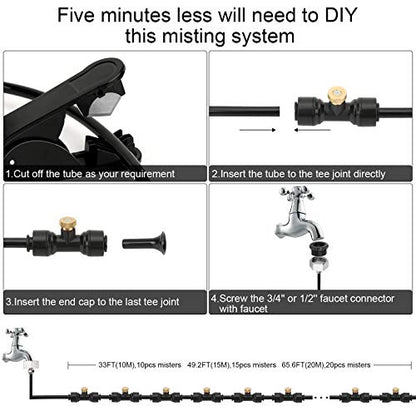 GMAULEE Misting Cooling System, DIY 33FT(10M) Misting Line +10 Brass Mist Nozzles+ a Brass Connector(3/4'') Outdoor Mister System for Patio Waterpark Garden Trampoline Greenhouse - size: 33 ft (10M)+10 Brass