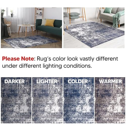 Keen Home Design Throw Rugs - 24"x36" Non-Shedding, Thick Pile Abstract Rugs for Kitchen, Living Room, Bedroom, Dining Room, Entryway - Size: 2' x 3', Abstract Navy/Gray - color: Abstract Navy/Gray, size: 2' x 3' (Rectangular)