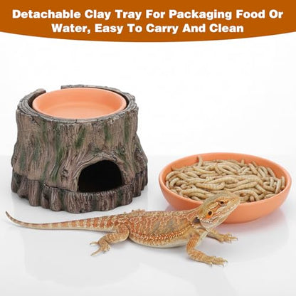 3 in 1 Reptile Hide Cave with Detachable Base & Humidity Dish, Essential Terrarium Decor for Crested Gecko, Leopard Gecko, Lizard, Snake, Crabs