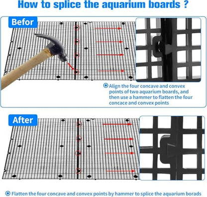 10pcs Plastic Egg Crate Grip Bottom Fish Tank Isolation Board Egg Crate Tray Panel Fish Tank Divider 60pcs Aquarium Board Support Kits - size: 8pcs 11.8X5.9 Inch and 60pcs support feet