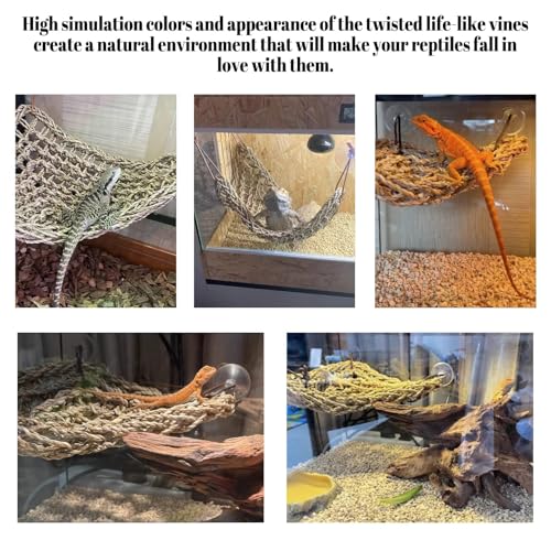 PIVBY 4 PCS Bearded Dragon Hammock, Bearded Dragon Tank Accessories, Flexible Reptile Jungle Vines Terrarium Decor for Chameleon, Lizards, Crested Geckos, Snakes, Lguana, Amphibian Reptiles Habitats - size: 4 PCS