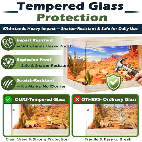 ROYXEN Reptile Enclosure,60 Gallons Reptile Tank with Wooden Top and Lockable Design,Tempered Glass Bearded Dragon Tank for Lizard Gecko Habitat (Oak,40" x 19" x19")