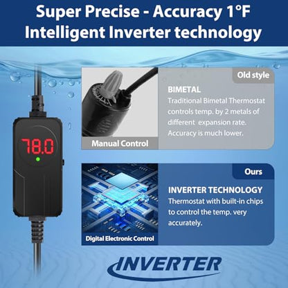 AquaMiracle Submersible Aquarium Heater with LED Digital Temp Display, Fish Tank Heater with Dry-Run & Over-Temp Protection, for Freshwater Saltwater Aquariums(50W/5-10Gal) - size: For 5-10 Gal Tank