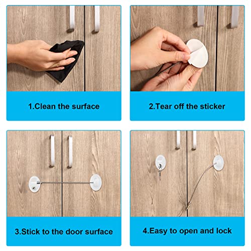 Hotop 4 Pack Cabinet Locks with Keys Refrigerator Fridge Locks Replacement with Steel Wire Self Adhesive Child and Baby Proofing Safety for File Drawers Deep Freezer Doors Latch(White) - color: White