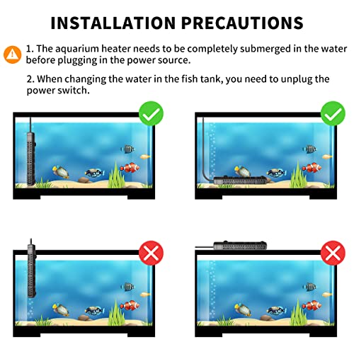 HiTauing Aquarium Heater, 50W/100W/200W/300W/500W Submersible Fish Tank Heater with Over-Temperature Protection and Automatic Power-Off When Leaving Water for Saltwater and Freshwater - size: 300W