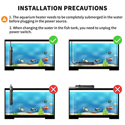 HiTauing Aquarium Heater, 50W/100W/200W/300W/500W Submersible Fish Tank Heater with Over-Temperature Protection and Automatic Power-Off When Leaving Water for Saltwater and Freshwater - size: 300W