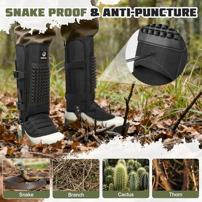 Snake Gaiters, 1200D Waterproof Snake Chaps Snake Gaiters for Men Women, Adjustable Snake Bite Protection Snake Guards for Legs Men, Snake Proof Gaiters for Hiking Hunting - color: Black