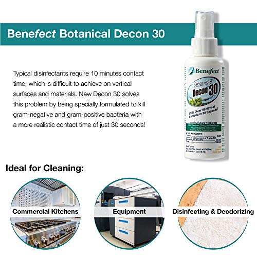 Benefect Botanical Decon 30 Disinfectant Cleaner, 4 oz. Spray Bottle, Light Lemon & Thyme Scent, Professional Botanical Cleaner, Kills Over 99.99% of Germs, Safe for Food-Contact Surfaces (Pack of 4) - size: 4.02 Fl Oz (Pack of 4)