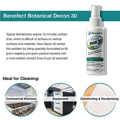 Benefect Botanical Decon 30 Disinfectant Cleaner, 4 oz. Spray Bottle, Light Lemon & Thyme Scent, Professional Botanical Cleaner, Kills Over 99.99% of Germs, Safe for Food-Contact Surfaces (Pack of 4) - size: 4.02 Fl Oz (Pack of 4)