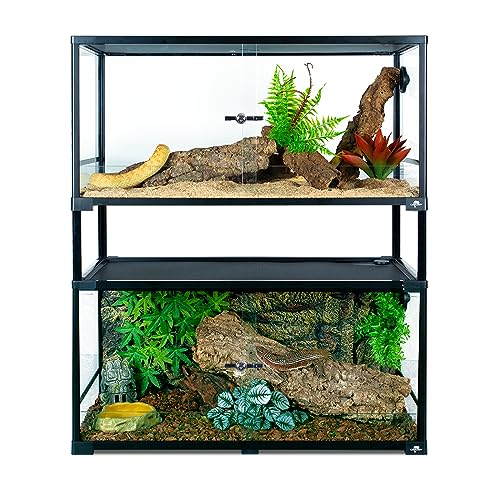 Double Stacked Reptile Tank, 36" x 18" x 44" Tall Reptiles Terrarium, Front Opening, Full Vision, Knock Down, 2 Pack 50 Gallon Glass Cage for Reptile, Bearded Dragon, Lizard, Snake, Gecko